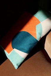 Dunes velvet cushion with geometric patterns
