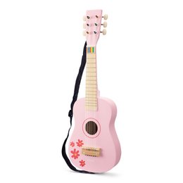 Houten Speelgoedgitaar - Roze met Bloemen