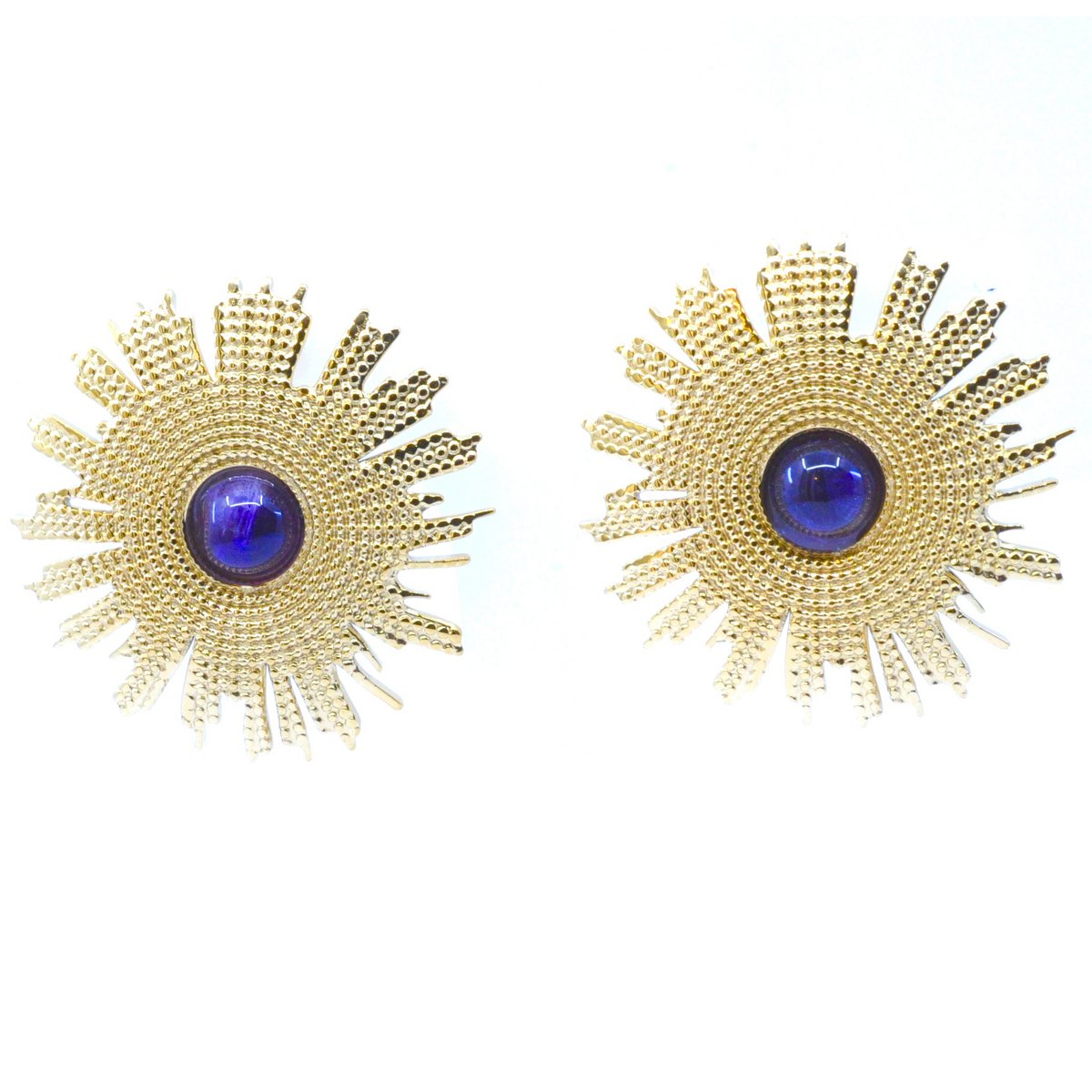 Boucles Oreilles Acier Clou d'Oreilles Soleil Gravé Cabochon