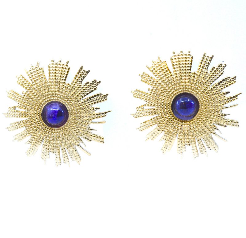 Boucles Oreilles Acier Clou d'Oreilles Soleil Gravé Cabochon