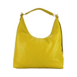 RB1017AR | Soft women's shoulder bag in genuine leather Made in Italy with single handle and removable shoulder strap. Attachments with shiny gold metal snap hooks - Mustard color - Dimensions: 36 x 40 x 13 cm