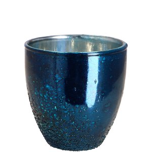 Glass lantern Podio, D6cm, H6cm, silver-blue