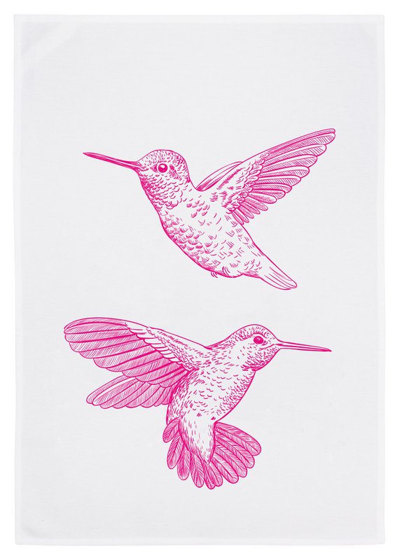 Geschirrtuch weiß, Kolibri in pink