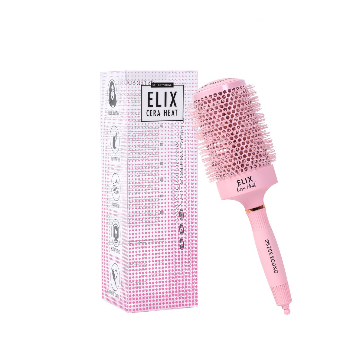 Sister Young l ELIX Cera Heat – ceramic thermal styling brush with tail pick