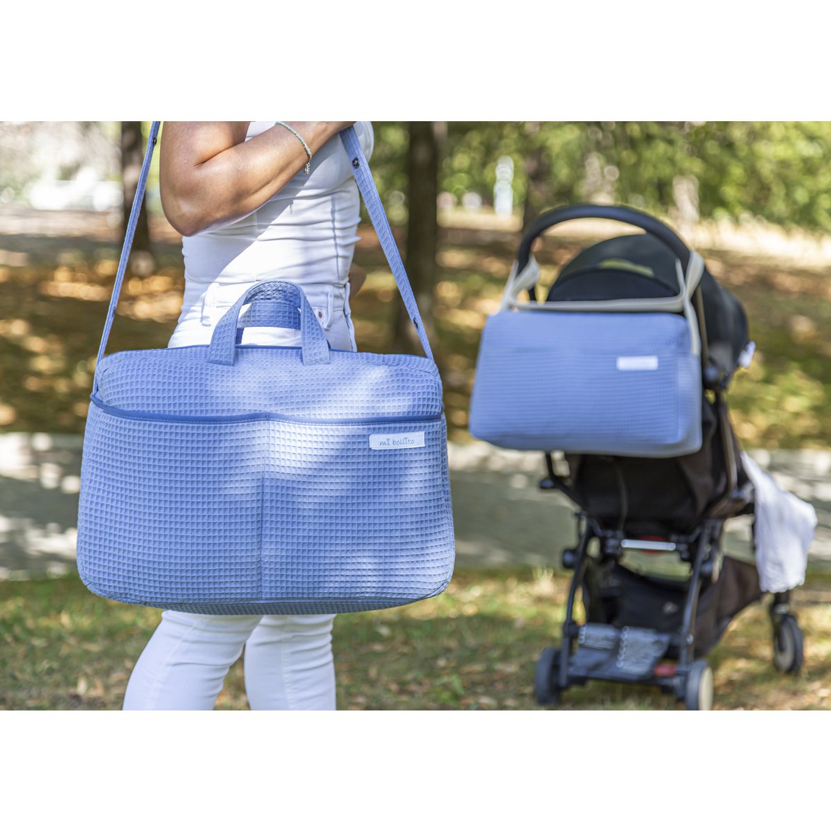 Sac de maternité bandoulière pour poussette et hôpital. Sac organisateur de grande capacité pratique et élégant. Produit fabriqué en Espagne.