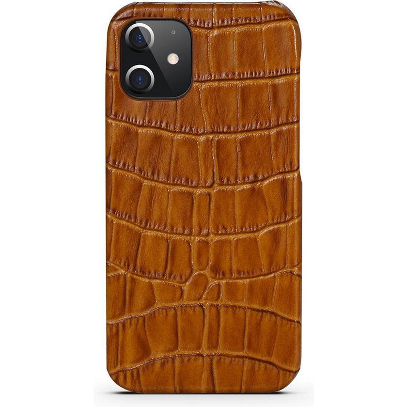 iPhone 12 Hoesje - Lichtbruin Krokodillenprint
