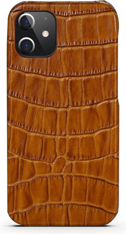 iPhone 12 Hoesje - Lichtbruin Krokodillenprint