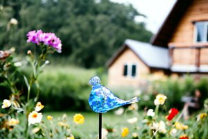 Gartenpflücker Bird Blue | Höhe 80 cm | Glas | Gartendekoration