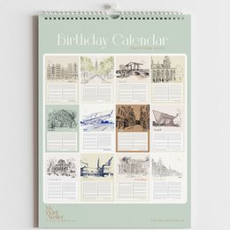 Verjaardagskalender Amsterdam Icons - Annet Weelink Design Amsterdam Schetsen - A4 - Eeuwigdurende Kalender - Premium Papier