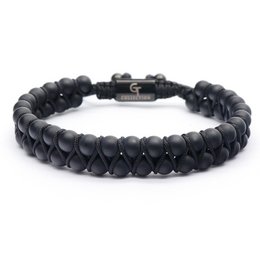 Mænds sorte onyx dobbelt perle armbånd