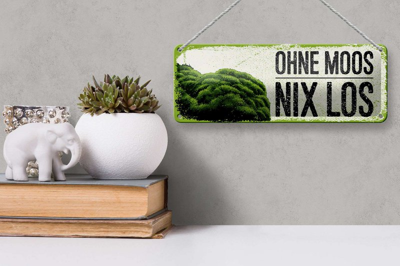 Blikskilt med teksten 27x10 cm Der sker ikke noget uden mos dekorativt skilt