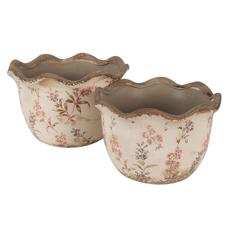 Blumepot Ø 17x11 cm Beige Pink Keramik Blumenpot im Inneren