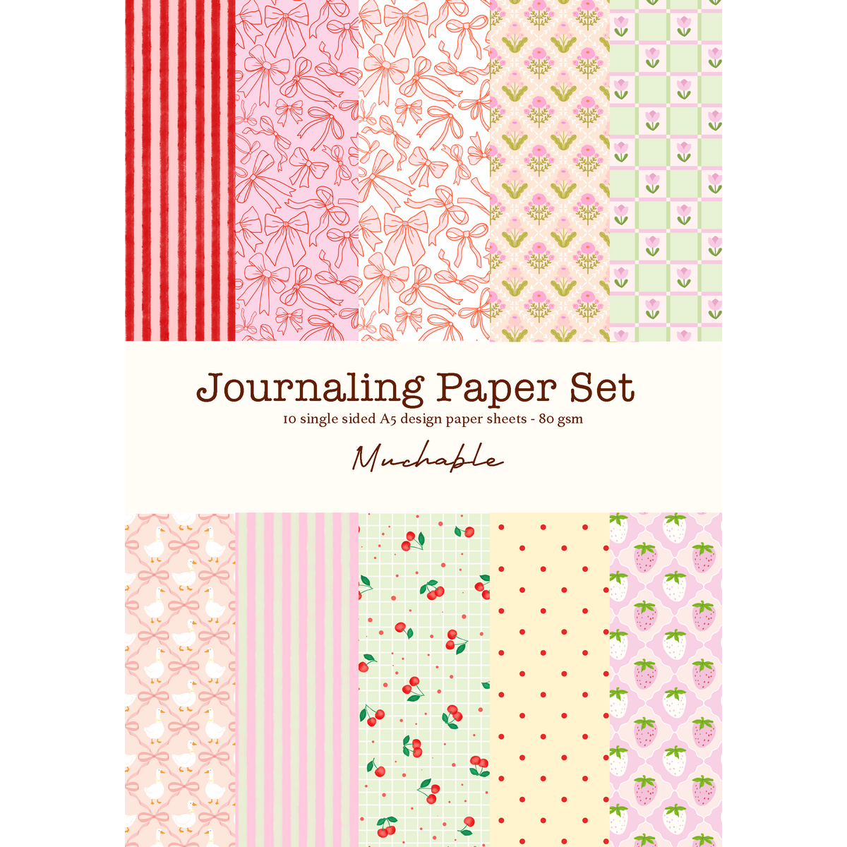 Juego de papel para álbum de recortes de diario - 10 hojas A5 de impresión/patrones