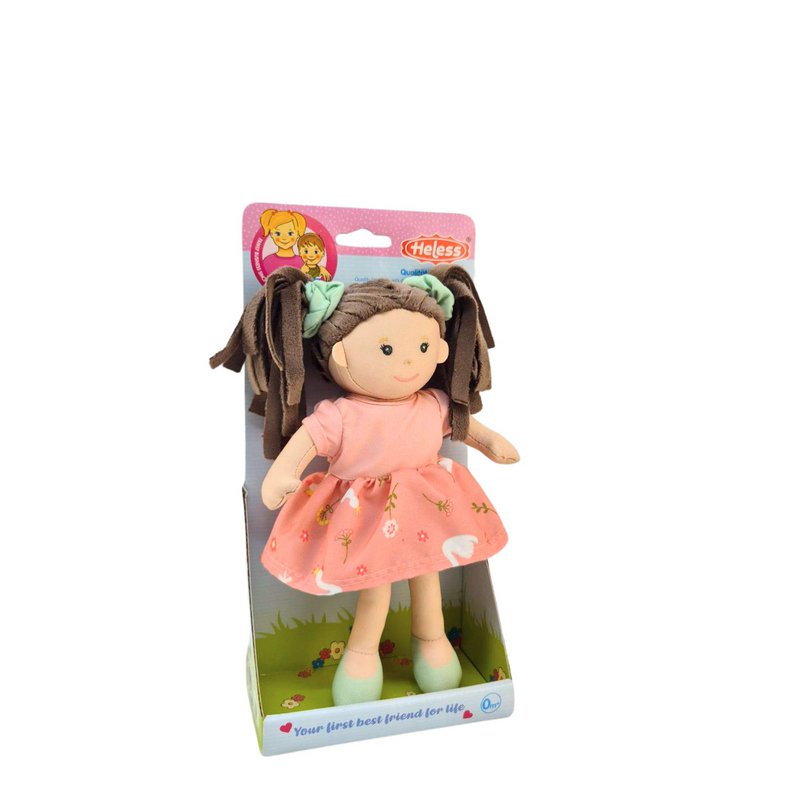 Stof Doll '' Pink '' med kjole til at sætte på og trække ud, 22 cm