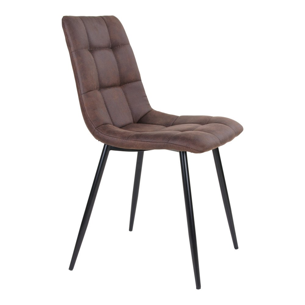 Silla de comedor Middelfart - Marrón, microfibra, patas de metal negro - Juego de 2