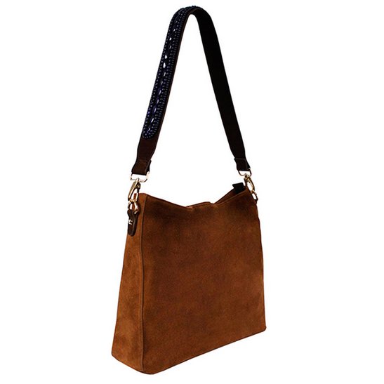 BOHO IBIZA BAG - Bandolera azul zafiro (70cm) + Bolso de ante (Cognac)