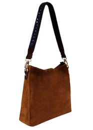 BOHO IBIZA BAG - Saphirblauer Schultergurt (70cm) + Wildledertasche (Cognac)