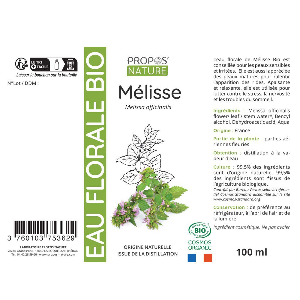 BIO-MELISSA-HYDROLAT – BLUMENWASSER – 100ML