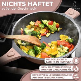 Bratpfanne 28 cm, Antihaftbeschichtung, abnehmbare Griffe, Induktion, backofenfest (rosa)