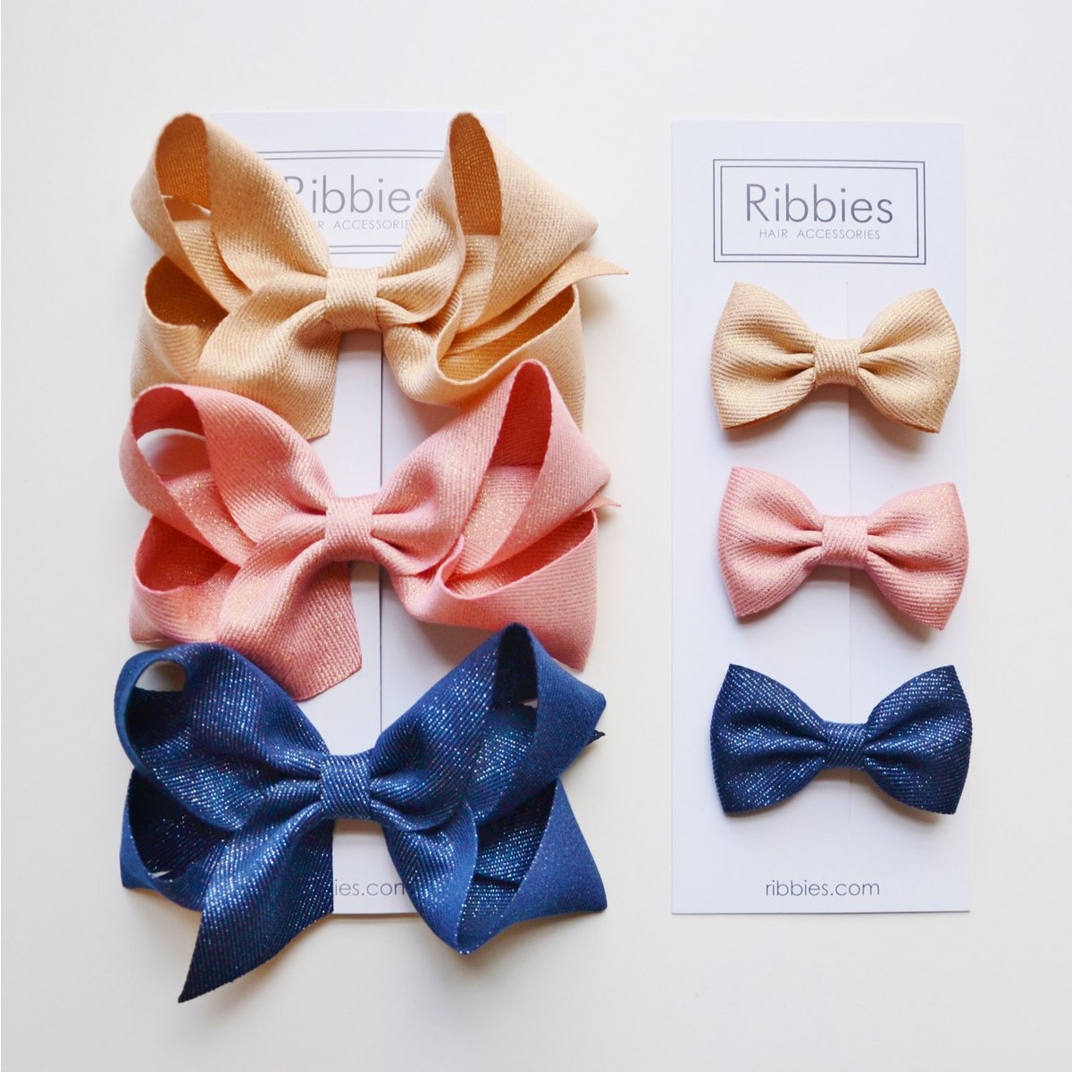 Extra große glitzernde Haarschleifen - Gold, Pink und Navy - 3er-Set