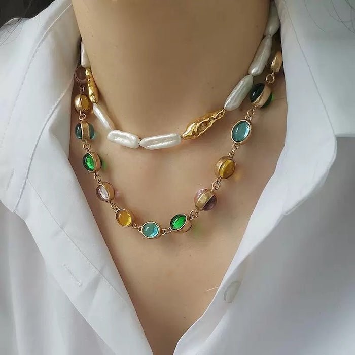 Vintage Rainbow Glass Stones Jewelry Set
