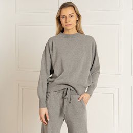Damski zestaw z dzianiny Sweter Oslo i spodnie z szerokimi nogawkami Helsinki Jasnoszary