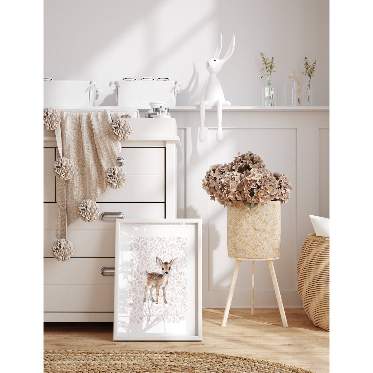 Impression d’art de pépinière de cerfs, affiche de cerfs, affiche de cerfs mignons, affiche de chambre de filles roses, impression boisée, impression de cerfs mignons, impression d’art de pépinière de filles, chambre de filles