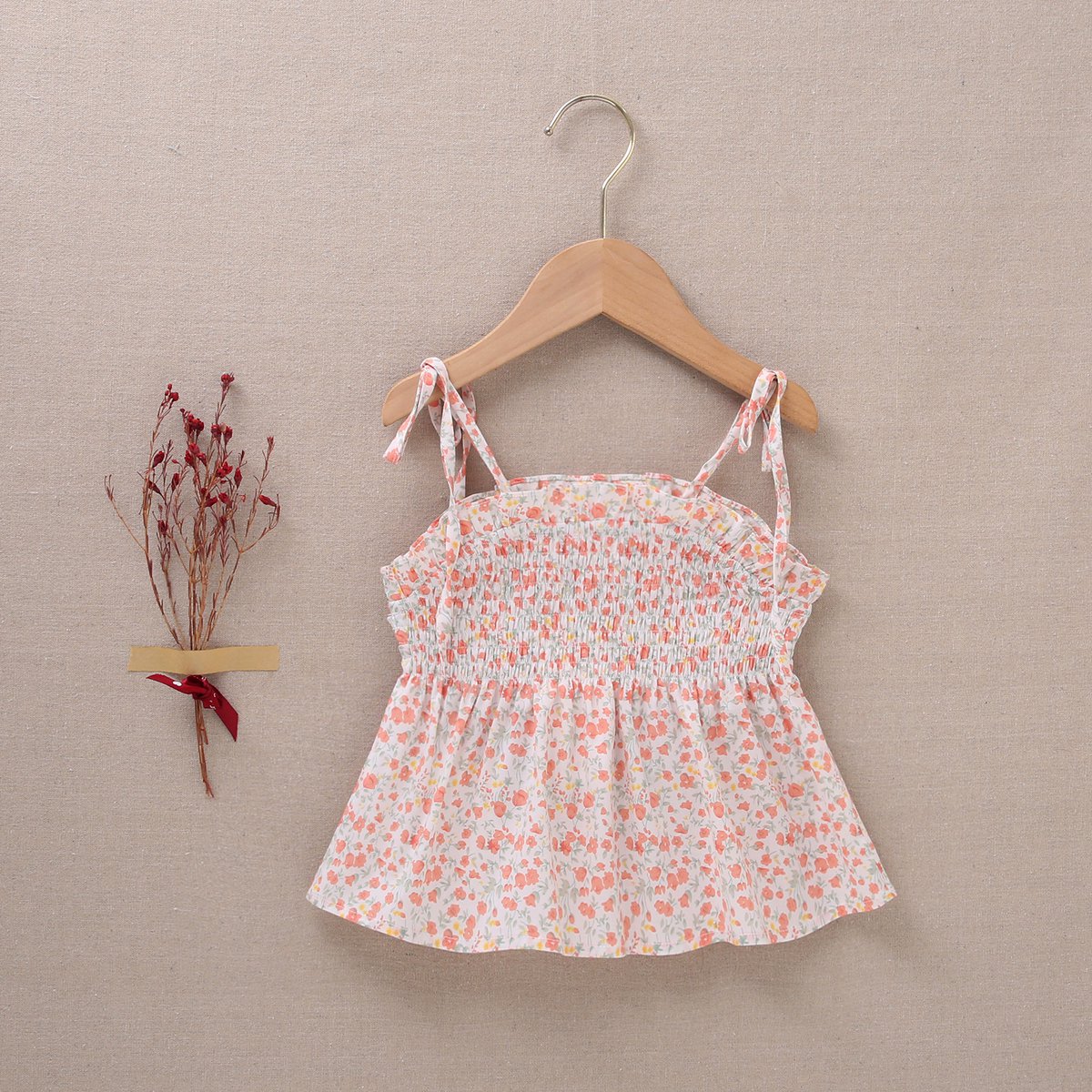 Girl's top in honeycomb with floral print up colour F102-21211371