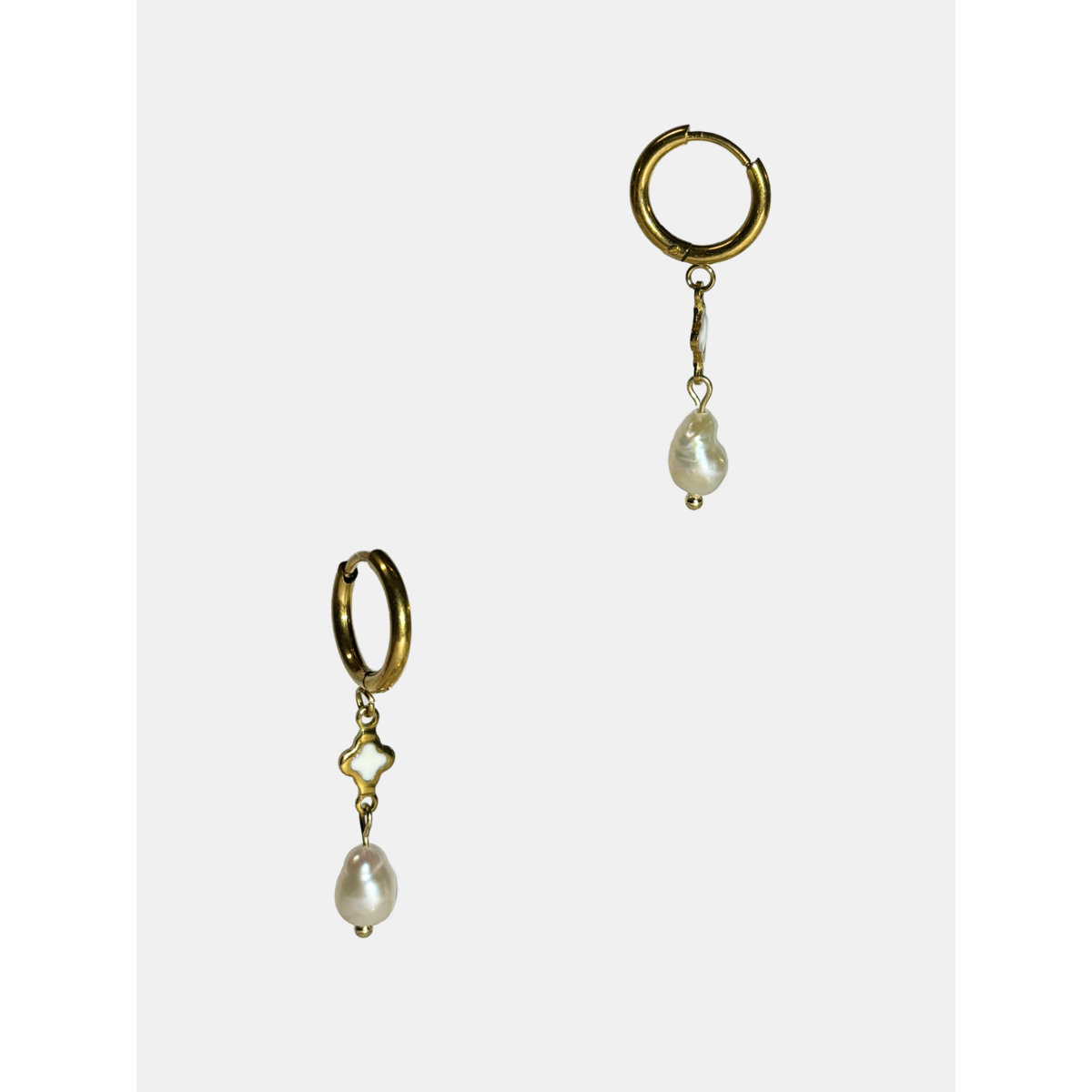 Quatrefoil Pearl Huggie Earrings