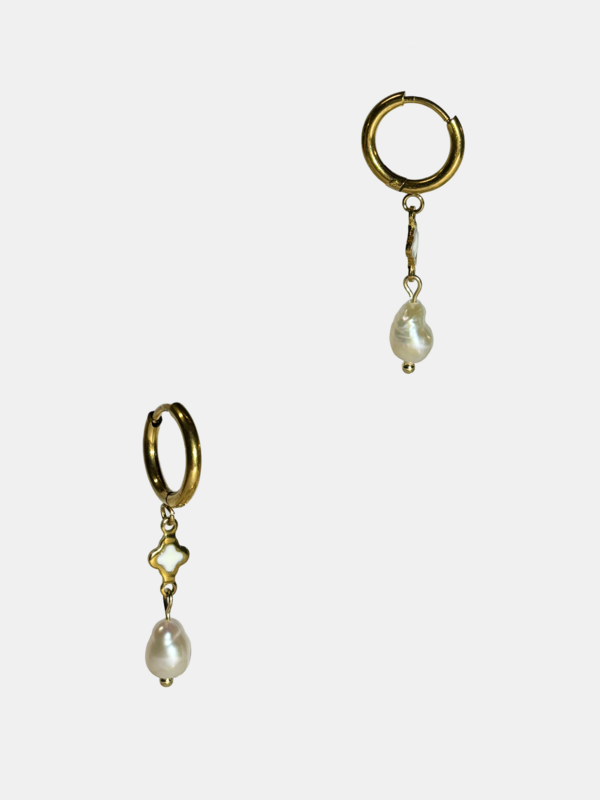Quatrefoil Pearl Huggie Earrings