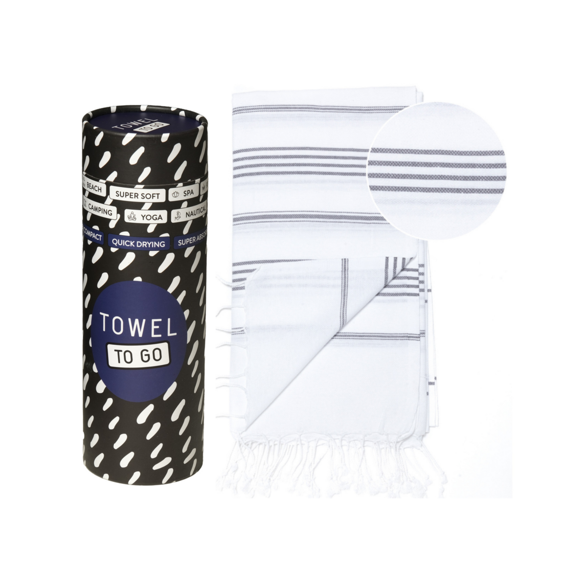 TOWEL TO GO Serviette de plage en coton IPANEMA 180x100 cm | Léger | Blanc | avec coffret cadeau