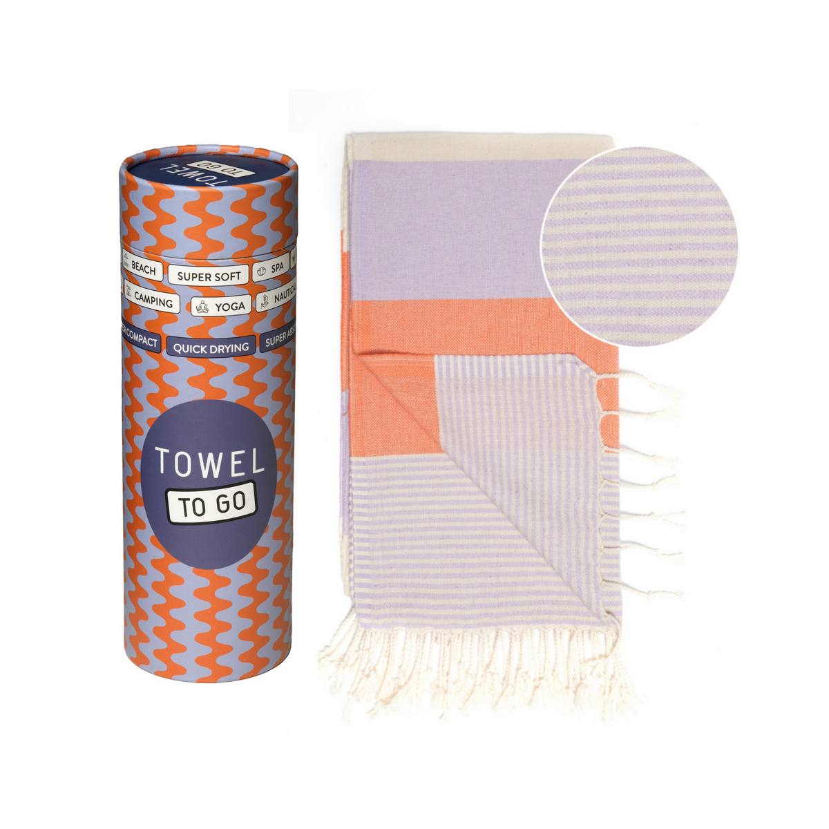 TOWEL TO GO PALERMO Serviette de plage en coton 180x100 cm | Séchage rapide | Orange / Violet | avec coffret cadeau