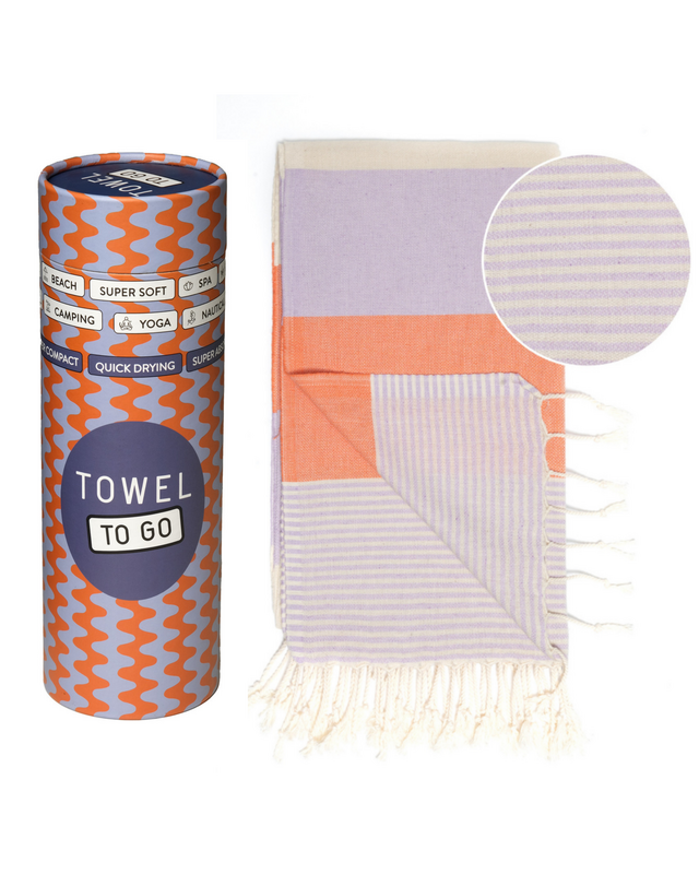 TOWEL TO GO PALERMO Baumwoll-Strandtuch 180x100 cm | Schnell trocknend | Orange / Lila | mit Geschenkbox