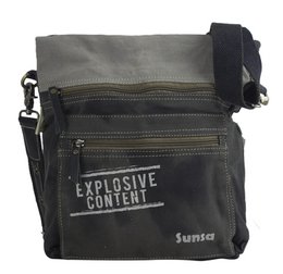 Sunsa women's shoulder bag. Handbag made of canvas and leather. Vintage style shoulder bag. Large crossbody bag for women with dog print grey/black