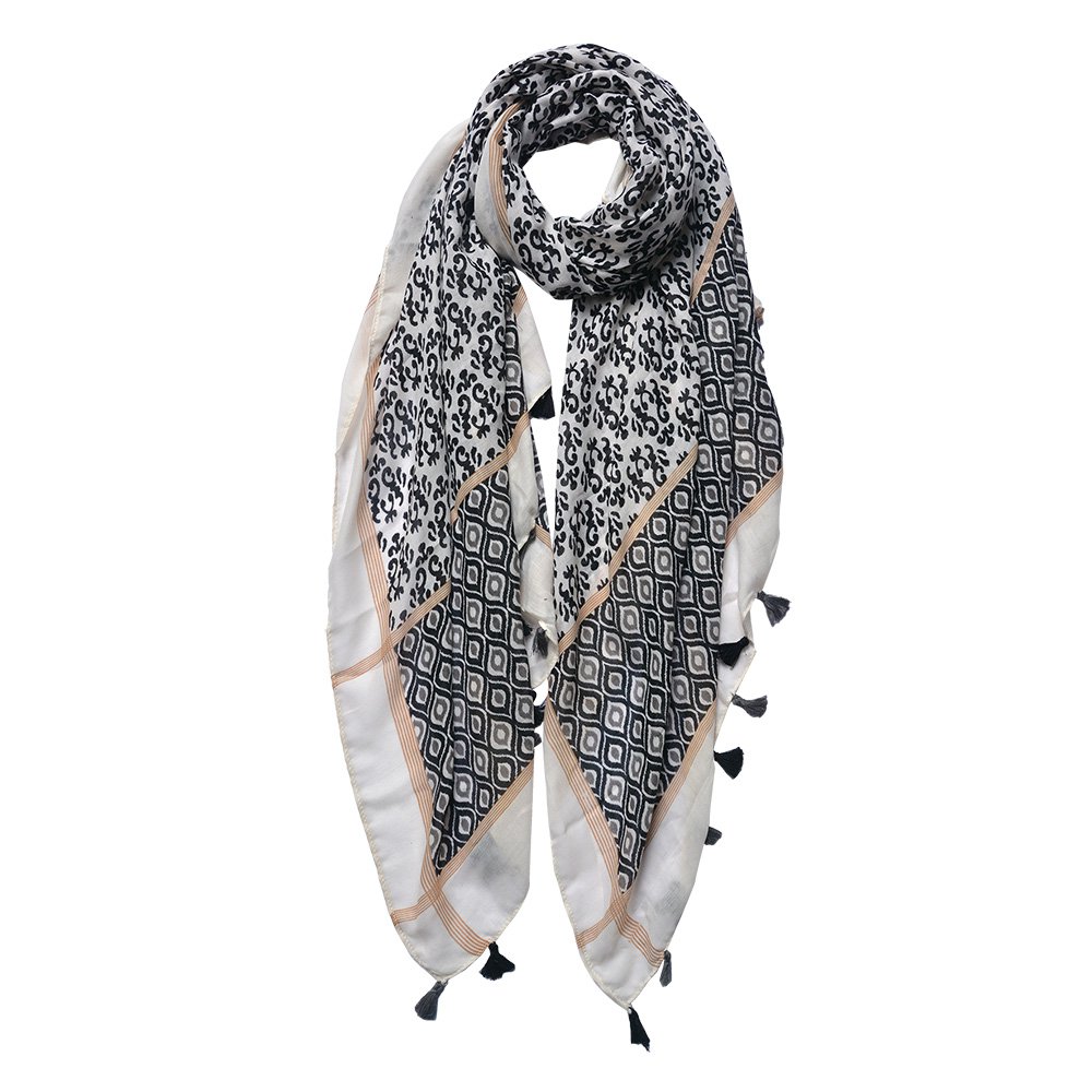 Scarf Ladies Print 90x180 cm Black White Synthetic Shawl Ladies