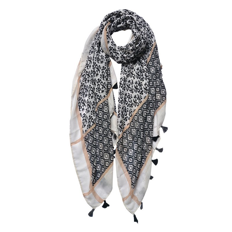 Scarf Ladies Print 90x180 cm Black White Synthetic Shawl Ladies
