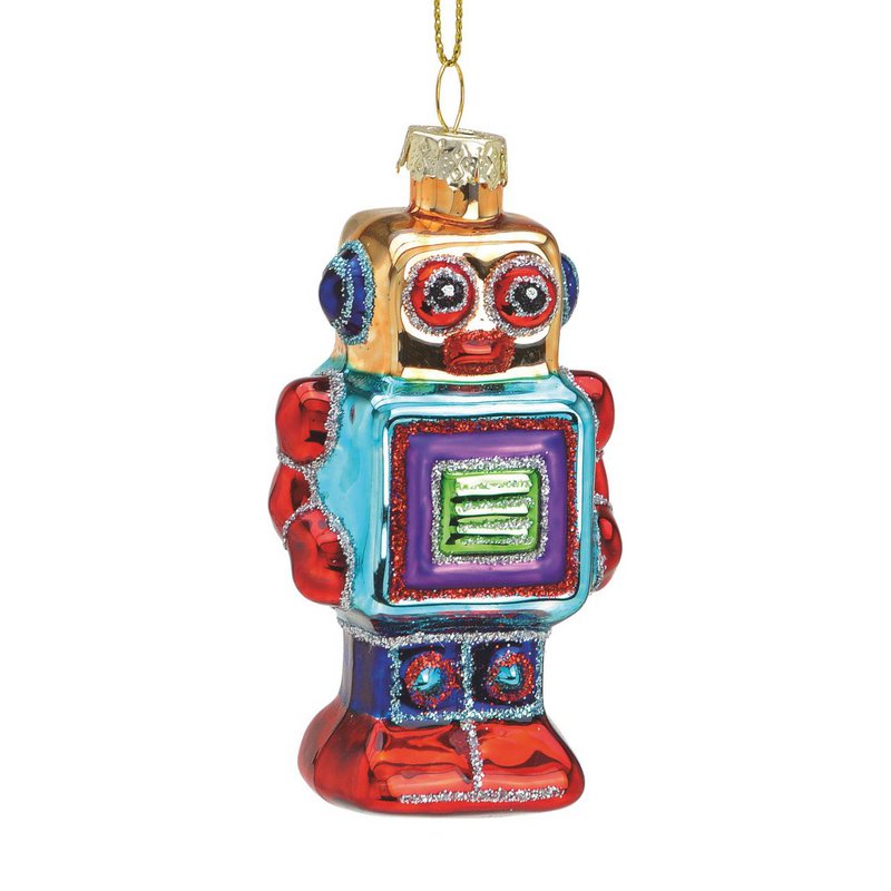 Juleophængsrobot lavet af glas, farverig (B/H/D) 5x9x3cm