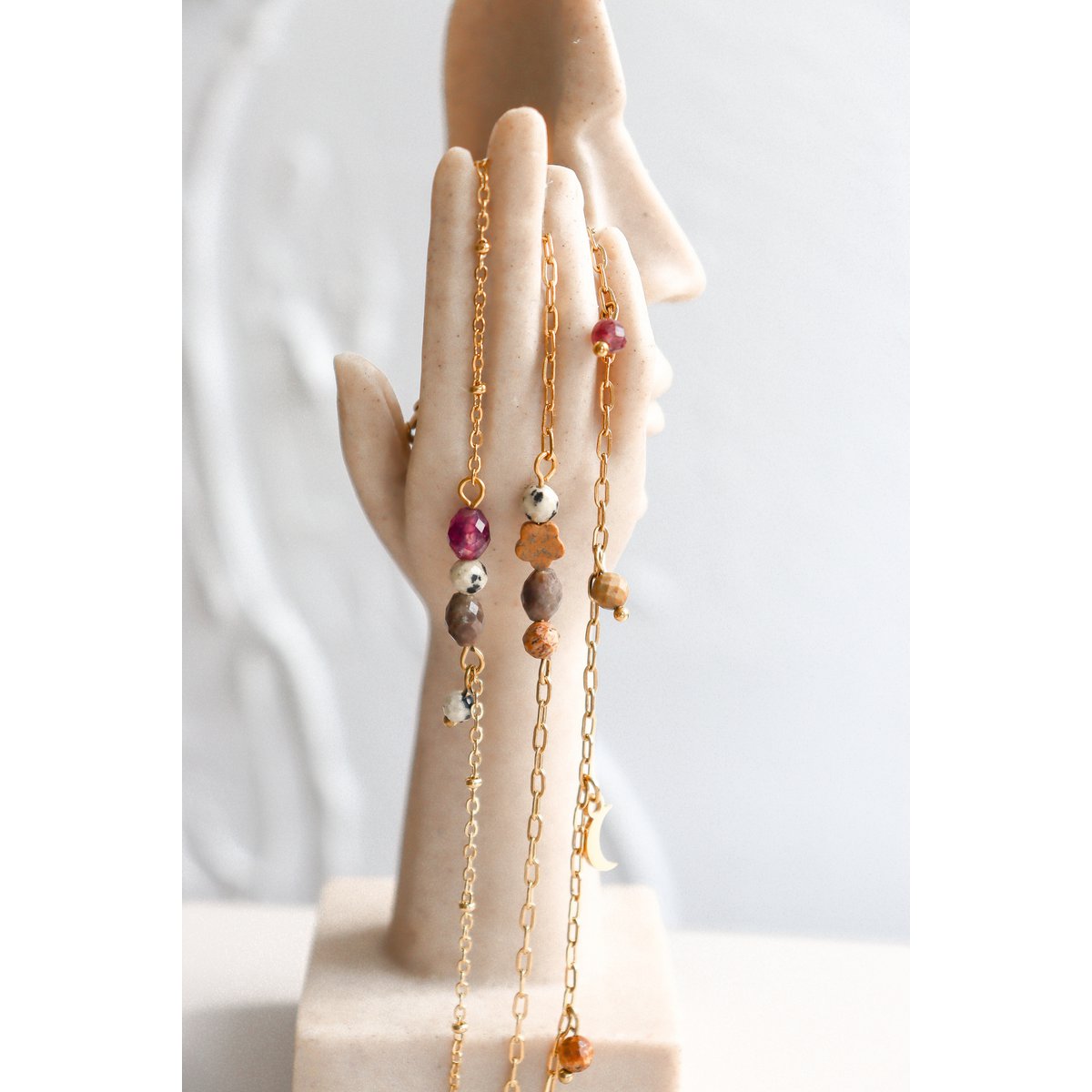 Granaat, Jaspis & Labradoriet Armband - Goud