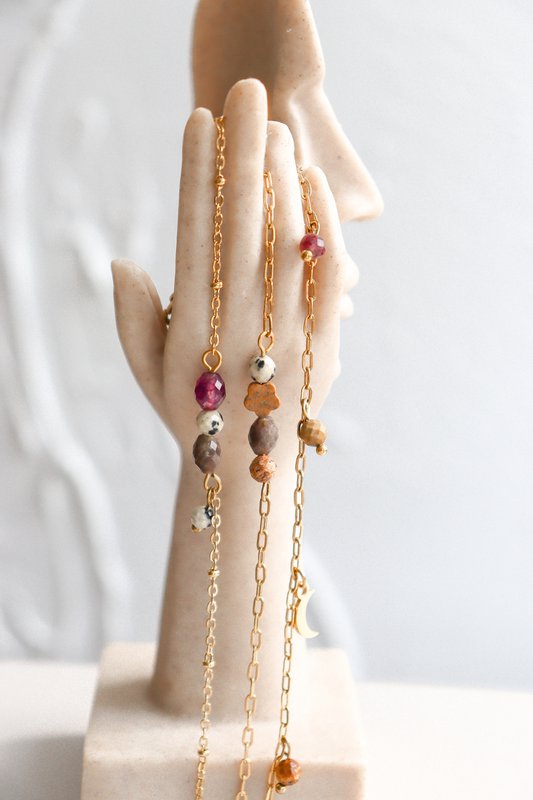 Granaat, Jaspis & Labradoriet Armband - Goud