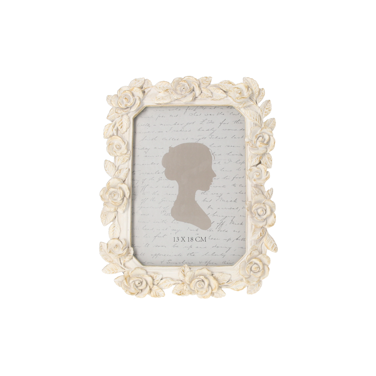 White gold resin photo frame with roses 19x24 cm