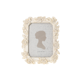 White gold resin photo frame with roses 19x24 cm