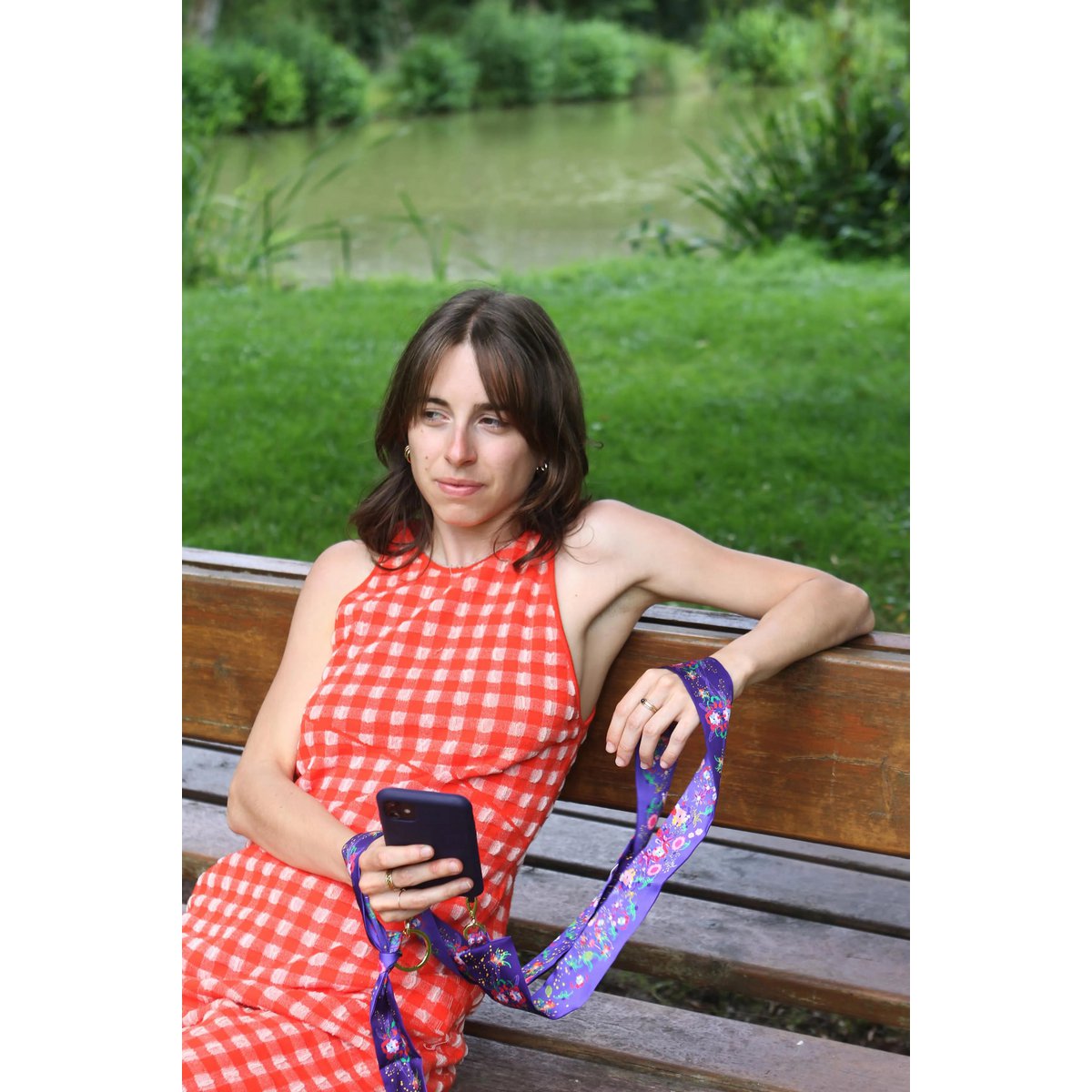Virginieriou - Telephone shoulder "Scents" - 100% Recycled polyester Twill - blue/ shells - 128 cm x 5 cm