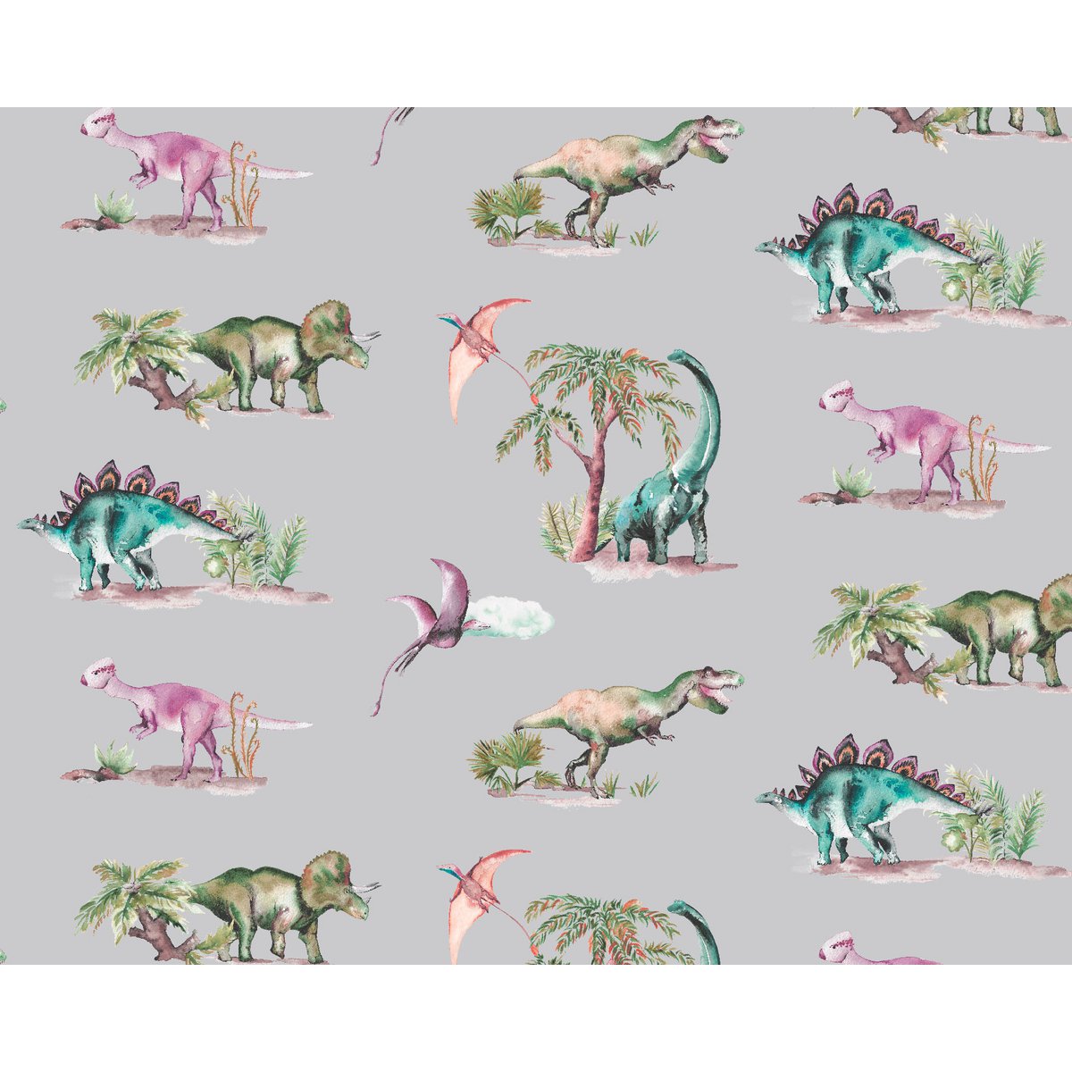 Papel Pintado Infantil Dinosaurios - Color Gris