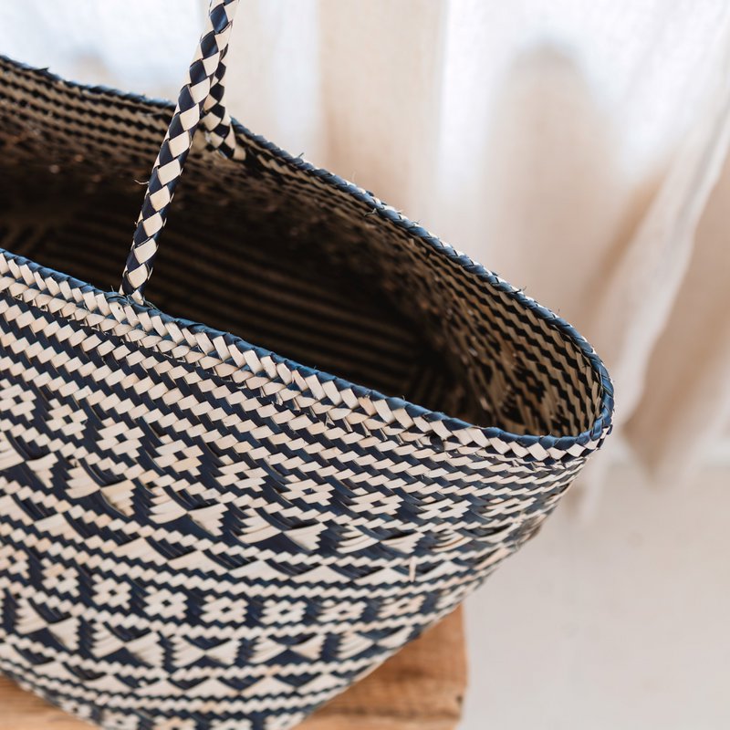 Bolso Tote Boho – Bolso Verano Seagrass – Bolso Playa Hombro – Bolso Natural Tejido – Bolso Compras Boho Grande KIDUL (negro)