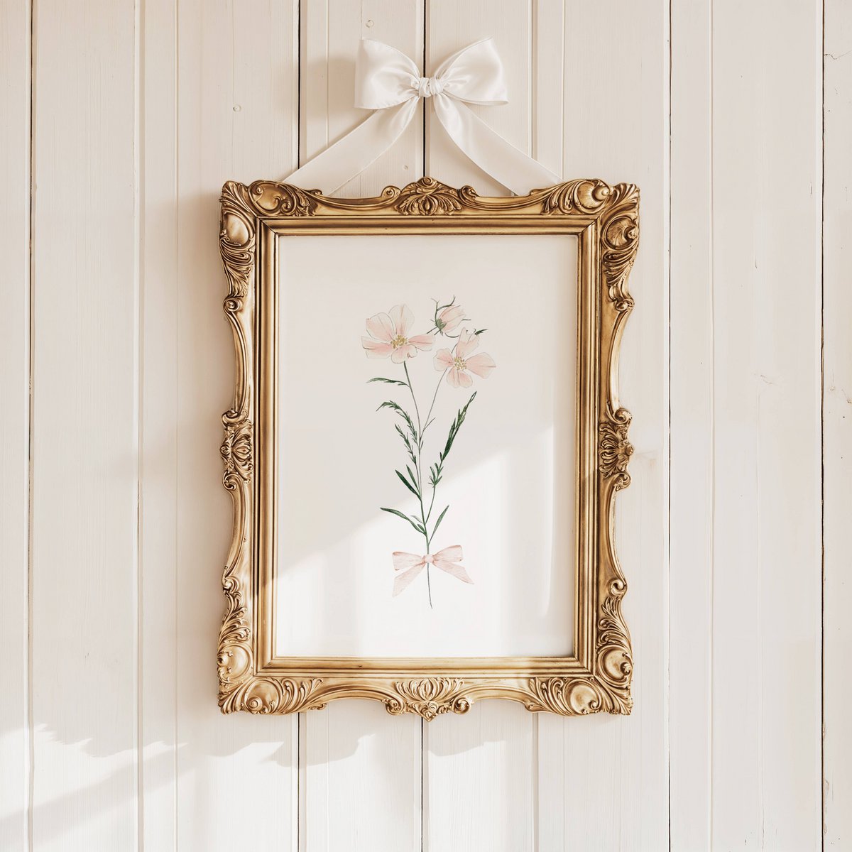 Blush spring flowers with bow, pink wildflowers poster, wildflowers bouquet print, floral nursery print, botanical poster, flower poster, floral nursery print, wildflowers poster, floral nursery poster, peach flowers