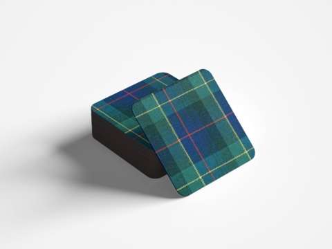 Tartan Coaster 10x10cm - DARK BLUE/GREEN SQUARES