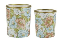 Medium Tealight Holder Made of Glass & Chiyogami Paper | Bloom meadows | Hand made