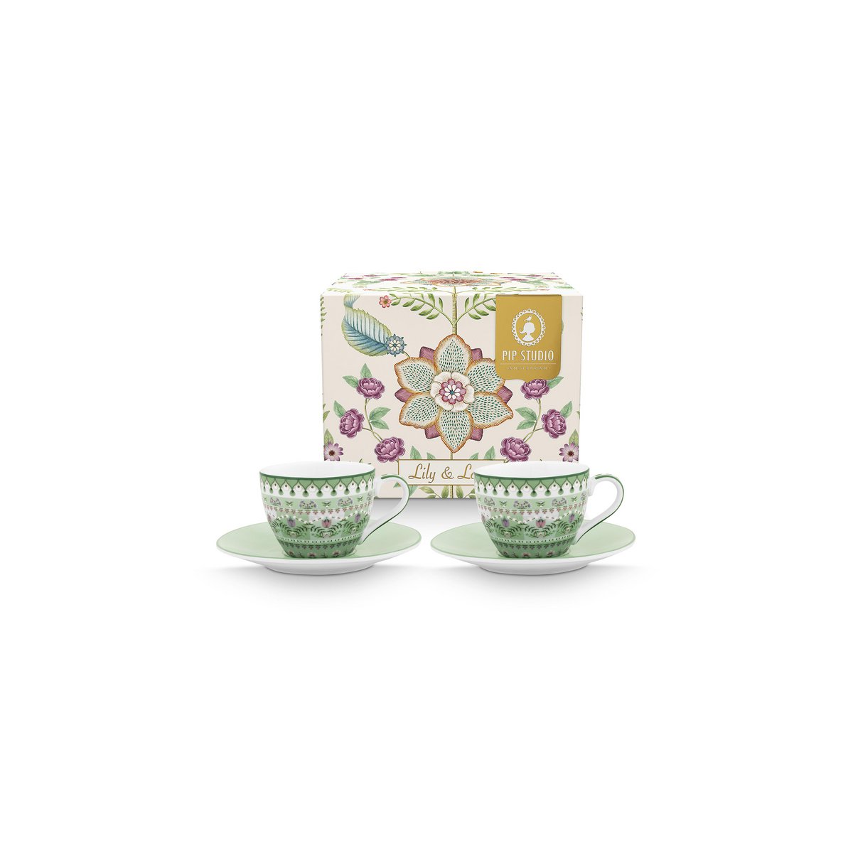 Set/2 Espresso Cups and Saucers Lily&Lotus Light Green 120ml