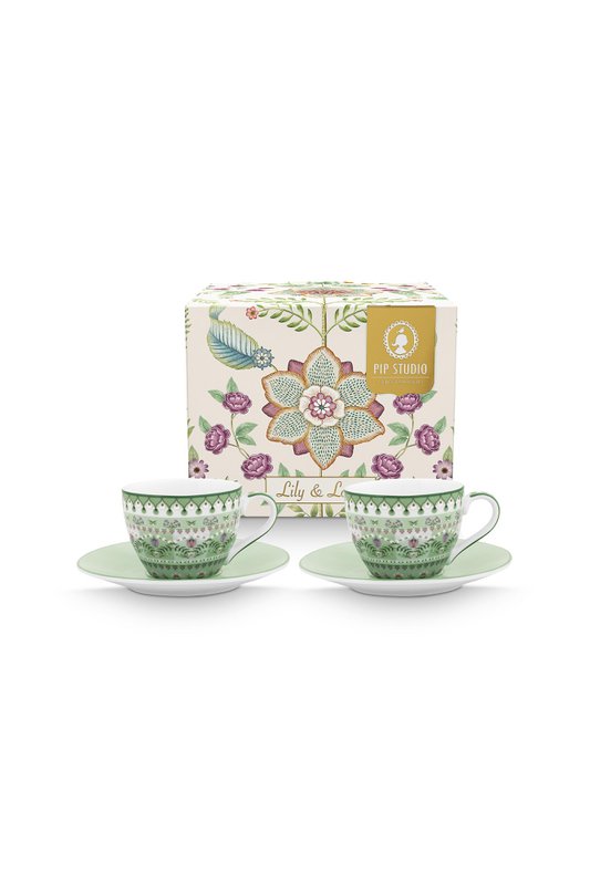 Set/2 Espresso Cups and Saucers Lily&Lotus Light Green 120ml