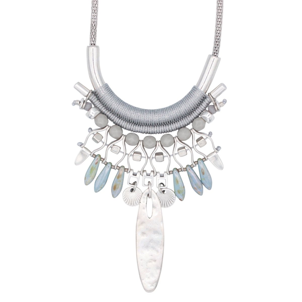PISIMBALÁ gray and silver Mexican style necklace with beads and pendants